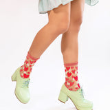 Strawberry Daisy Ruffle Sheer Crew Sock