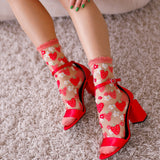 Strawberry Daisy Ruffle Sheer Crew Sock