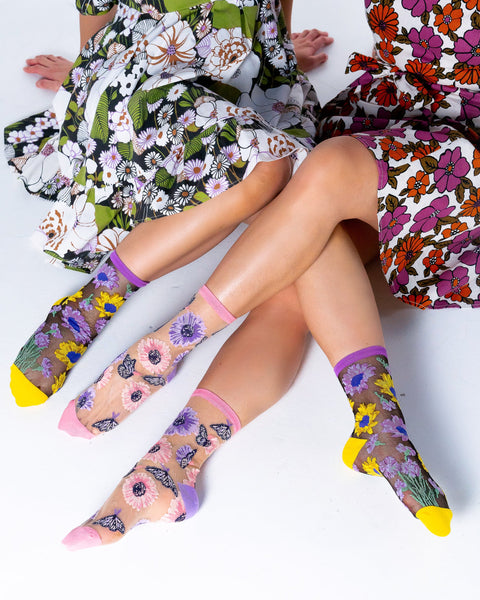 Sunflower Print Sheer Socks Bundle