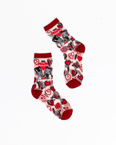 Universal Monsters "You Brighten My Day" Shimmer Sheer Crew Sock