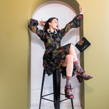 Dark Florals Black Sheer Crew Sock
