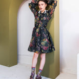 Dark Florals Black Sheer Crew Sock