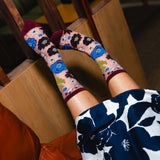 Electric Dusk Floral Shimmer Sheer Crew Sock