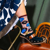 Electric Dusk Floral Shimmer Sheer Crew Sock