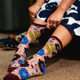 Electric Dusk Floral Shimmer Sheer Crew Sock