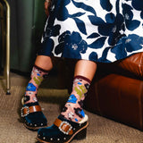 Electric Dusk Floral Shimmer Sheer Crew Sock