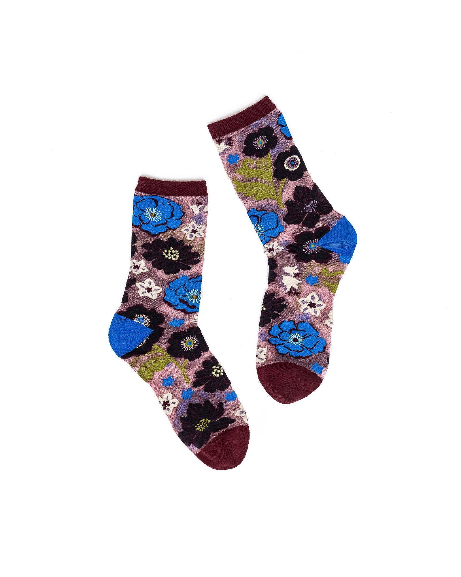Electric Dusk Floral Shimmer Sheer Crew Sock