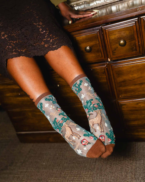 Enchanted Deer Shimmer Sheer Crew Sock