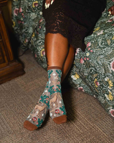 Enchanted Deer Shimmer Sheer Crew Sock