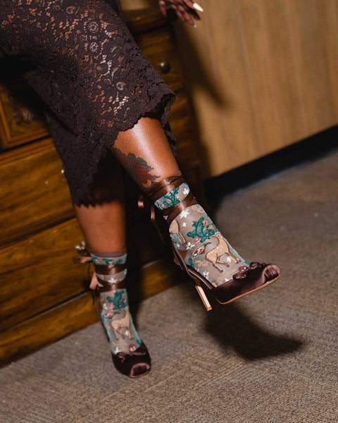 Enchanted Deer Shimmer Sheer Crew Sock