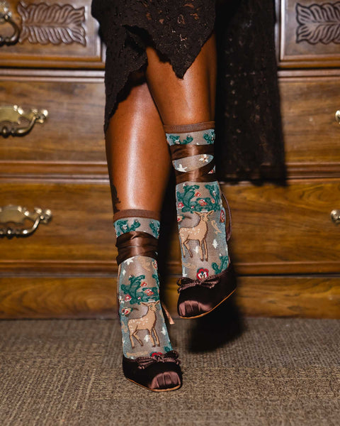 Enchanted Deer Shimmer Sheer Crew Sock