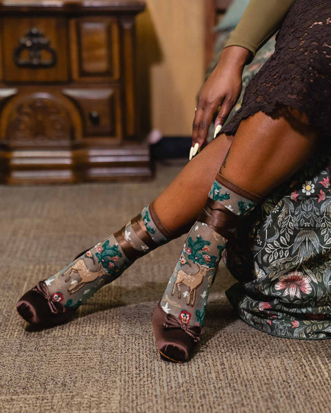 Enchanted Deer Shimmer Sheer Crew Sock