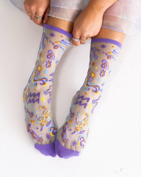 Aquarius Zodiac Shimmer Sheer Crew Sock
