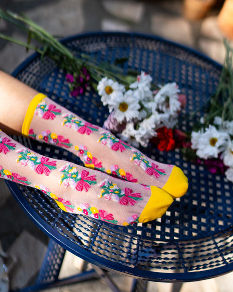 Bouquets All Day Shimmer Sheer Crew Sock