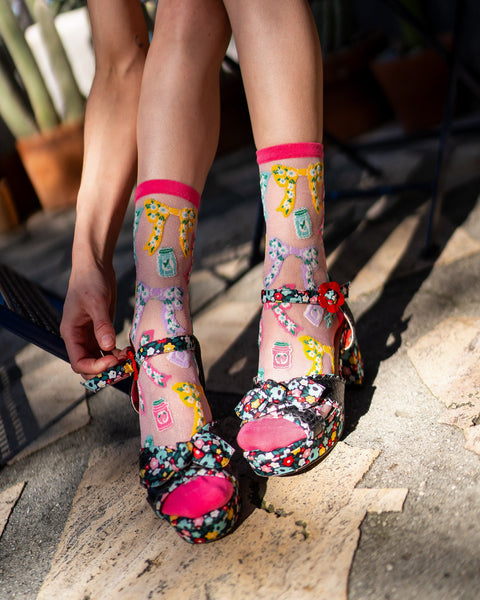 Bows & Jam Shimmer Sheer Crew Sock