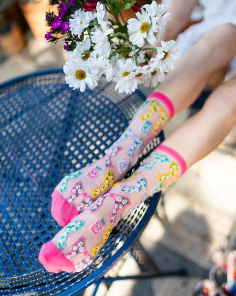 Bows & Jam Shimmer Sheer Crew Sock