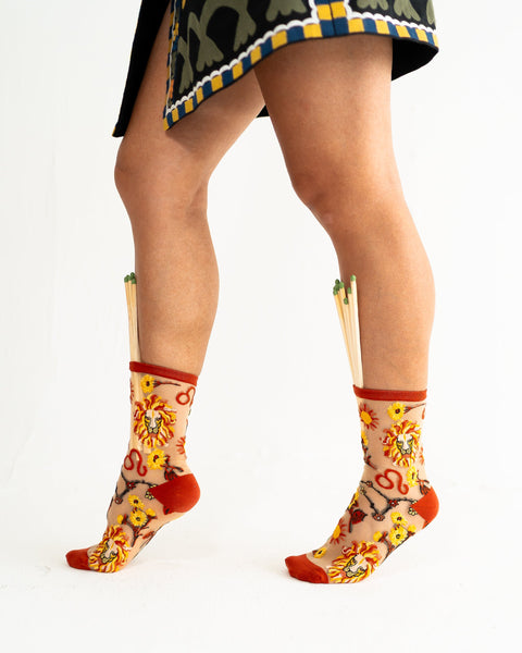 Leo Zodiac Shimmer Sheer Crew Sock