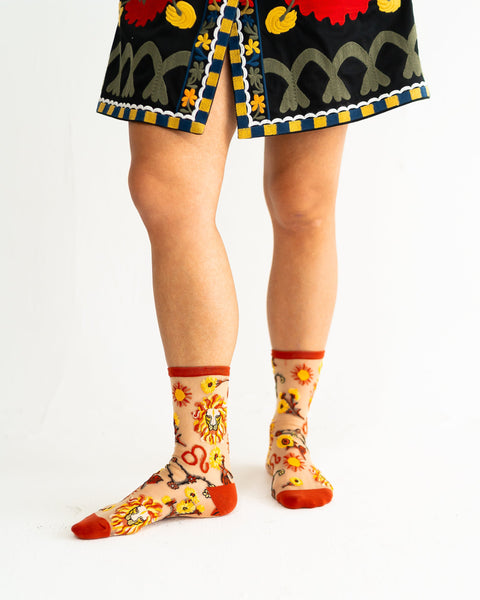 Leo Zodiac Shimmer Sheer Crew Sock