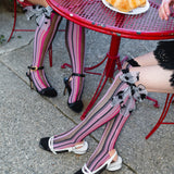 Parisian Stripe Bow Black Sheer Knee High Sock