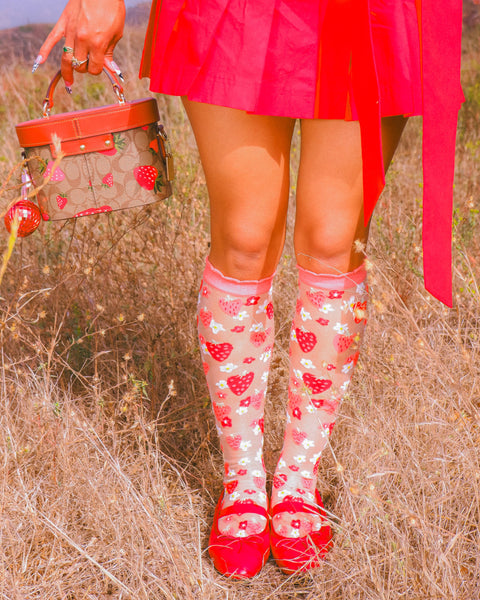 Strawberry Daisy Ruffle Knee High Sock