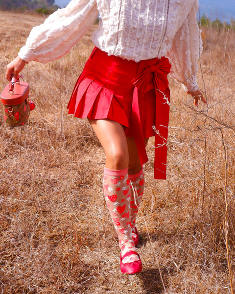 Strawberry Daisy Ruffle Knee High Sock