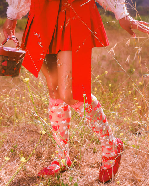 Strawberry Daisy Ruffle Knee High Sock