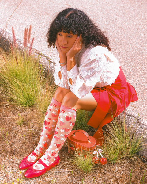 Strawberry Daisy Ruffle Knee High Sock
