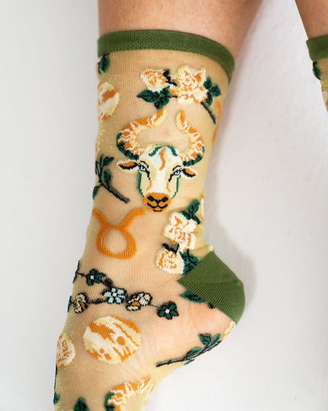 Taurus Zodiac Shimmer Sheer Crew Sock