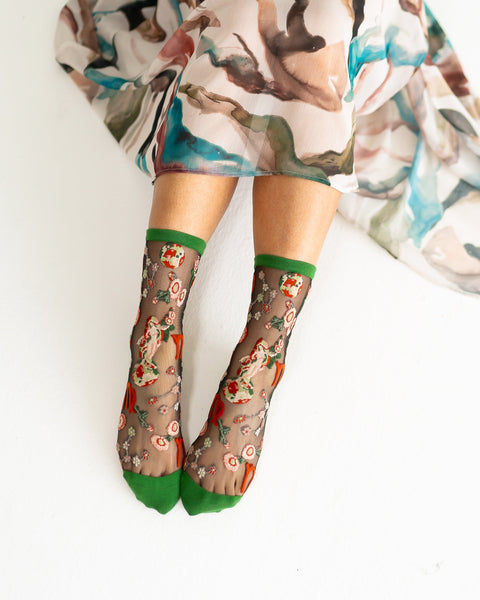 Virgo Zodiac Black Sheer Crew Sock