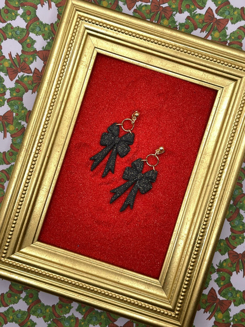 Black Sparkle Bow Earrings
