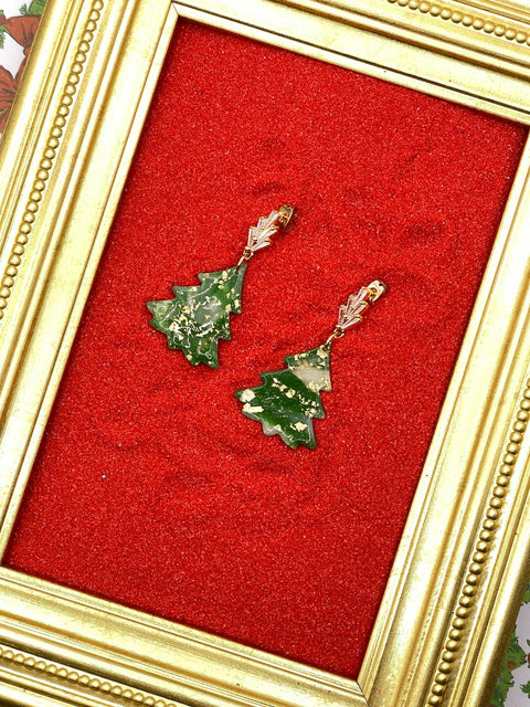 Little Gold Sparkly Tree Earrings