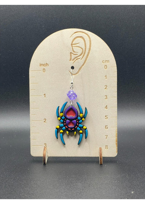 Tattoo - Spider Earrings with Dice Details: Handmade, Hand-Painted Polymer Clay