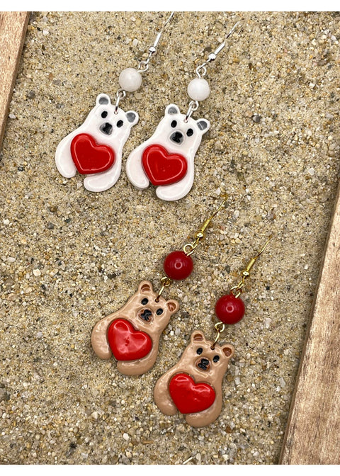 Holiday Lovie Bear with Heart Earrings