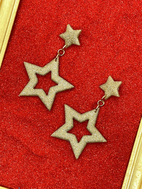Gold Sparkly Star Earrings