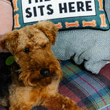 Needlepoint Pillow - The Dog Sits Here