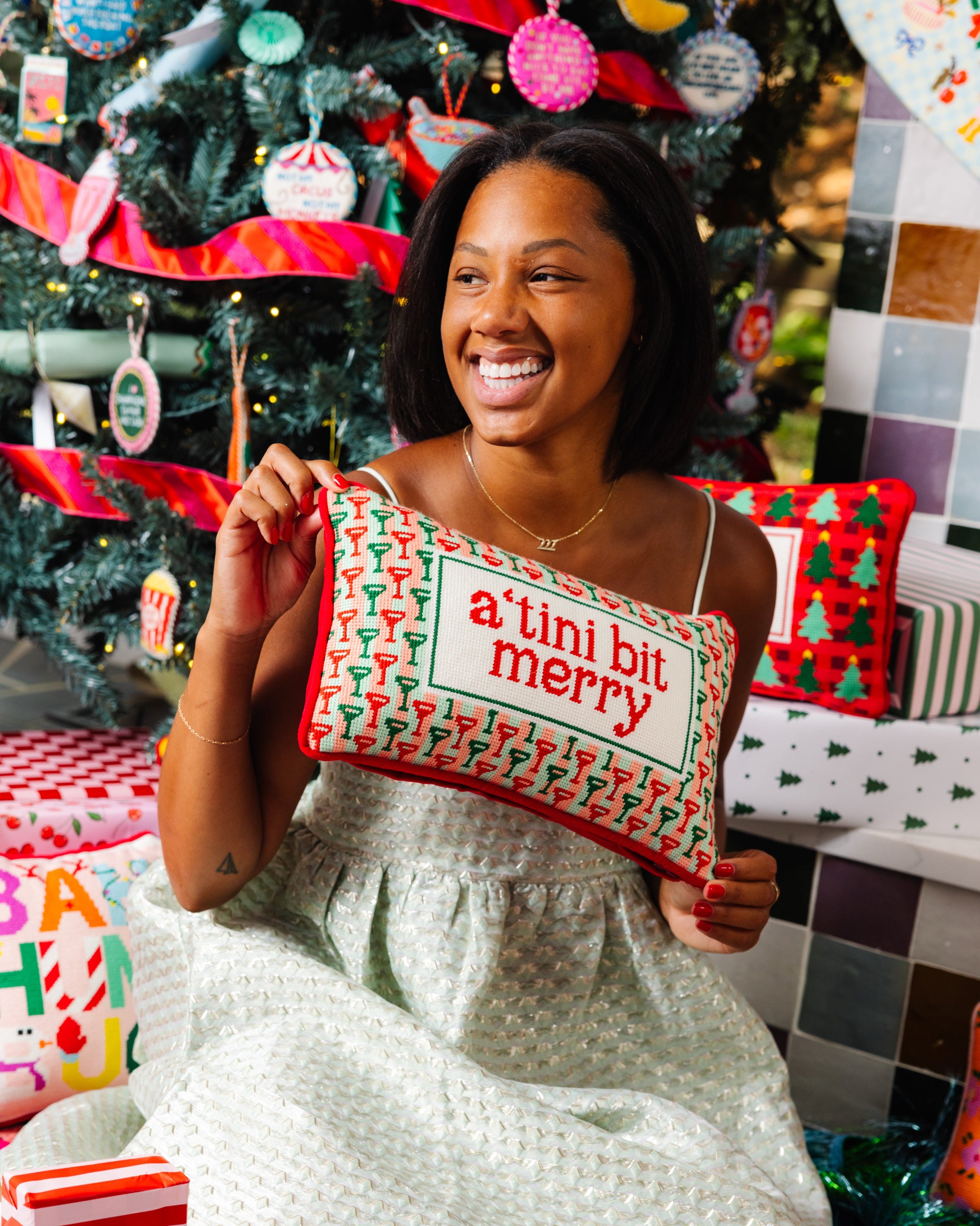 Needlepoint Pillow - A 'tini Bit Merry