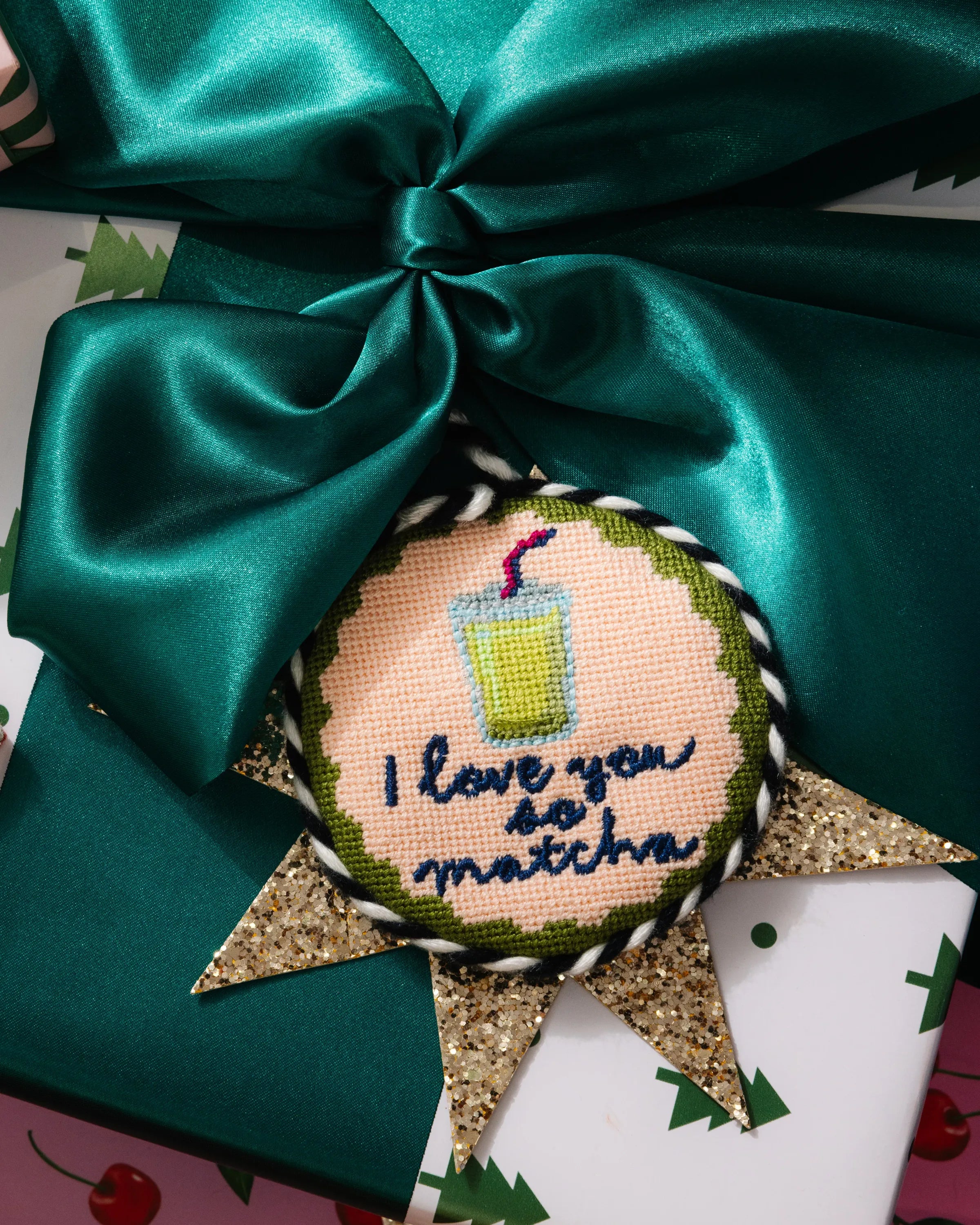 Needlepoint Ornament - I Love You So Matcha