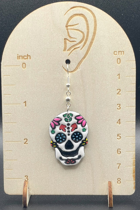 Tattoo - Sugar Skull Earrings with Dice Detail: Handmade Polymer Clay