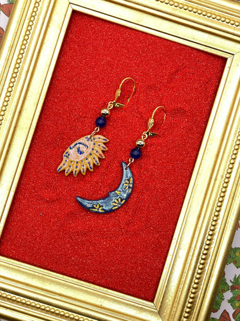 Sparkly Sun & Moon Earrings