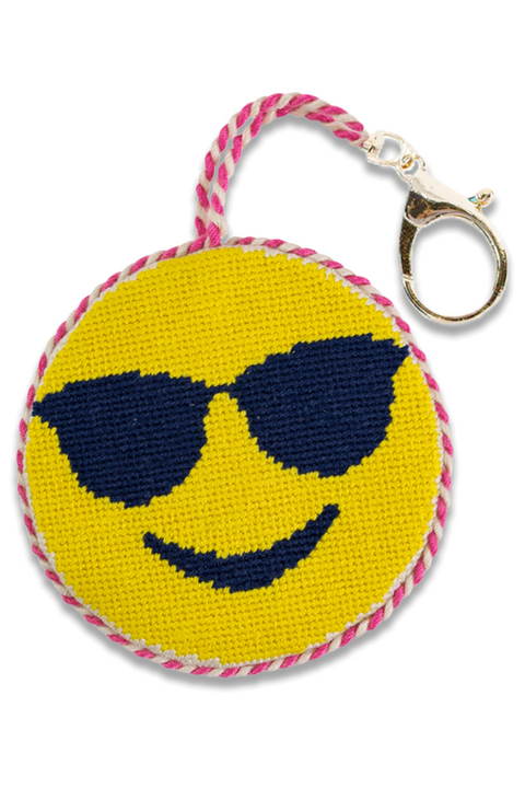Needlepoint Bag Charm - Sunglasses Emoji