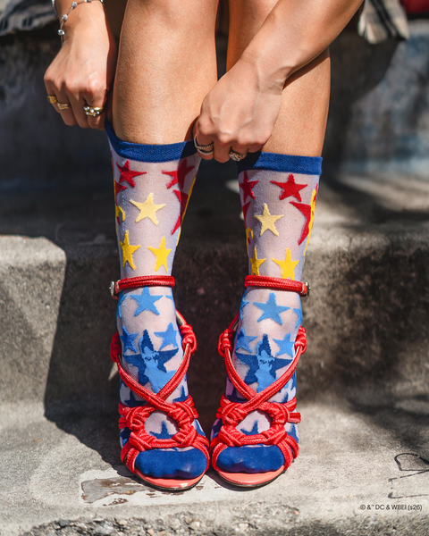 Supergirl Star Shimmer Sheer Crew Socks