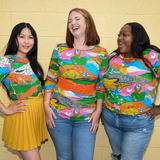 Landscape Print 3/4 Sleeve Tee in Rainbow Farm
