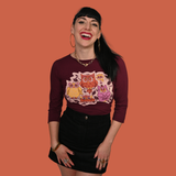 Wacky Owls 3/4 Sleeve Tee in Black Plum