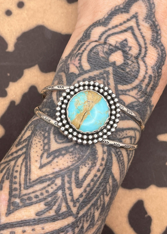 Sterling Silver Round Stone Turquoise Cuff Bracelet