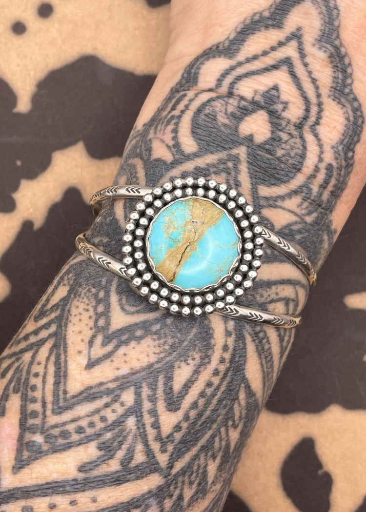 Sterling Silver Round Stone Turquoise Cuff Bracelet