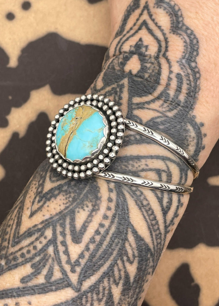 Sterling Silver Round Stone Turquoise Cuff Bracelet