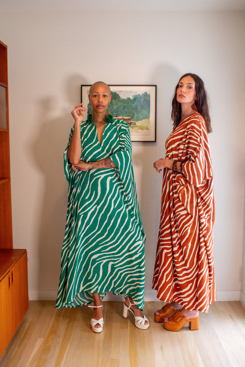 Talitha Cinched Waist Caftan In Jungle Spice