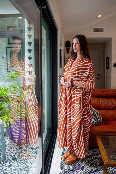 Talitha Cinched Waist Caftan In Jungle Spice