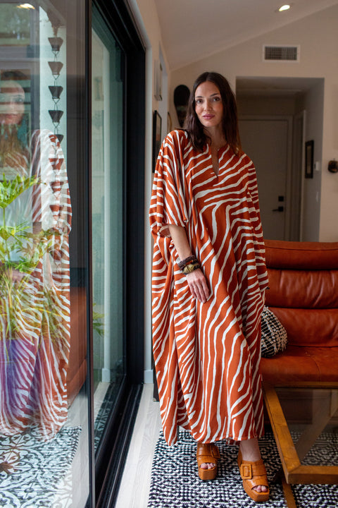 Talitha Cinched Waist Caftan In Jungle Spice