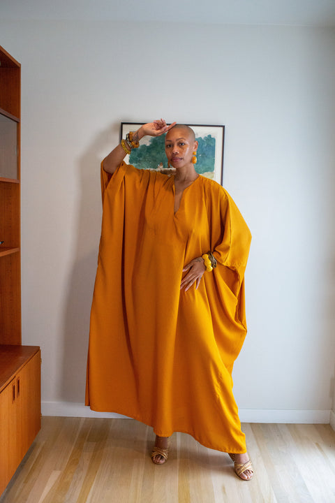 Talitha Cinched Waist Caftan in Saffron Sands